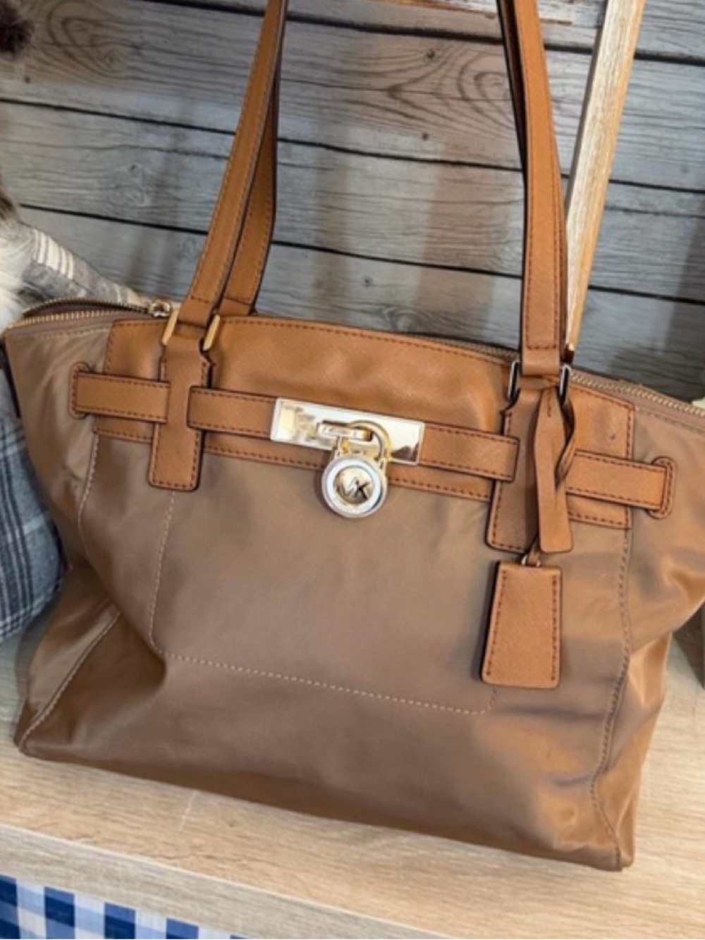 Michael Kors Tan Canvas type tote.